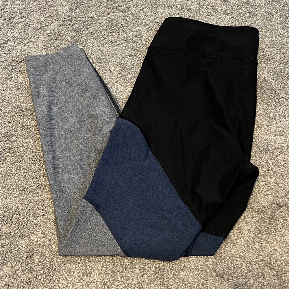Outdoor Voices Colorblock Leggings in Black, Blue, and Gray